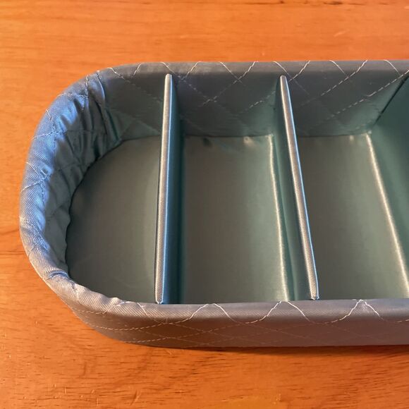 Mid Century Quilted Satin Drawer Organizer Blue Hosiery Holder - Picture 2 of 8